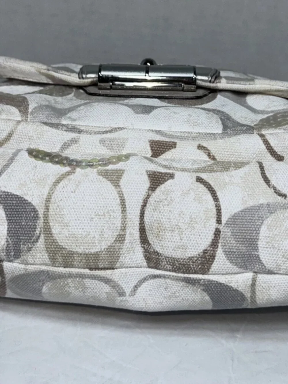Coach Kristin Signature Hobo White Silver Grey Shoulder Purse Handbag Bag Y2K